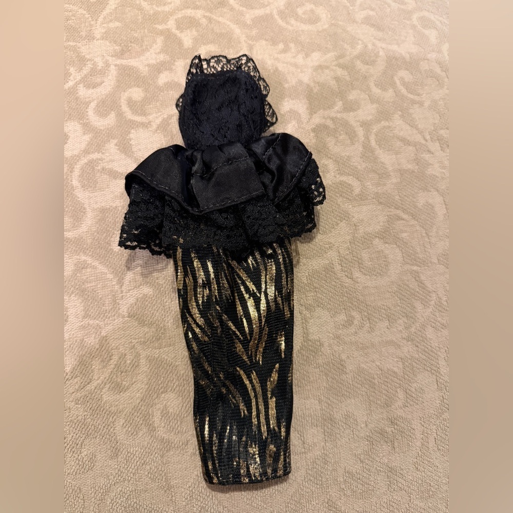 Vintage Barbie Doll Black and Gold Lace Dress